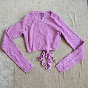 Savage X Fenty Pink Ms. Minx Knit Strappy Crop Top Cross Strap Sweater Sz Large